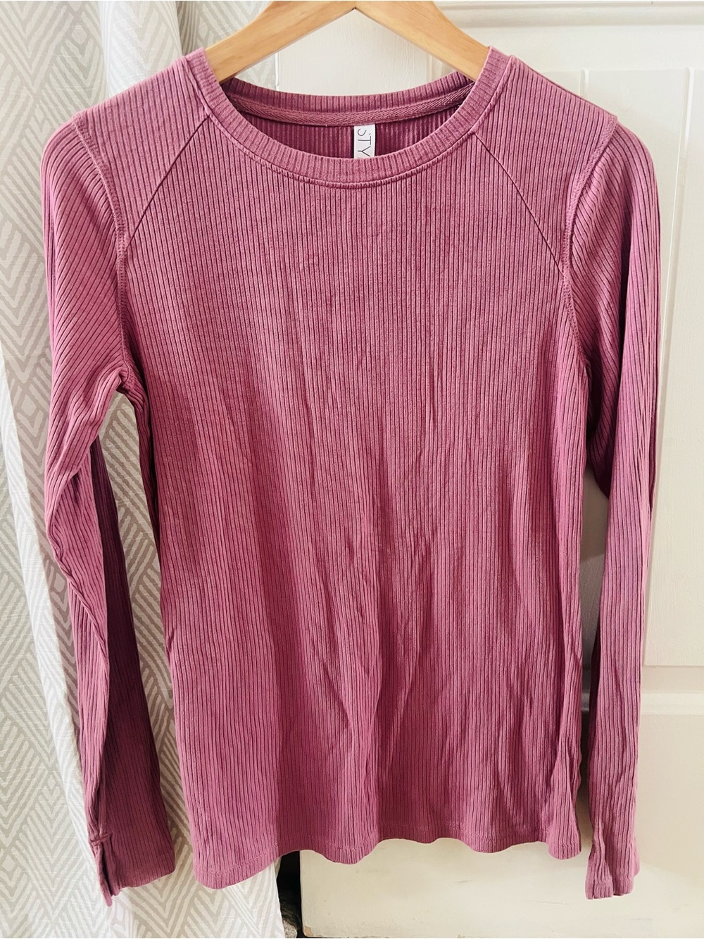Stylus Ribbed Long Sleeve Top in Mauve Dusty Rose Womens Medium